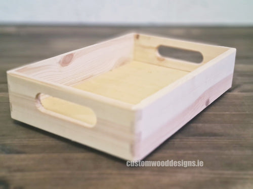 Pine wood tray used for serving condiments