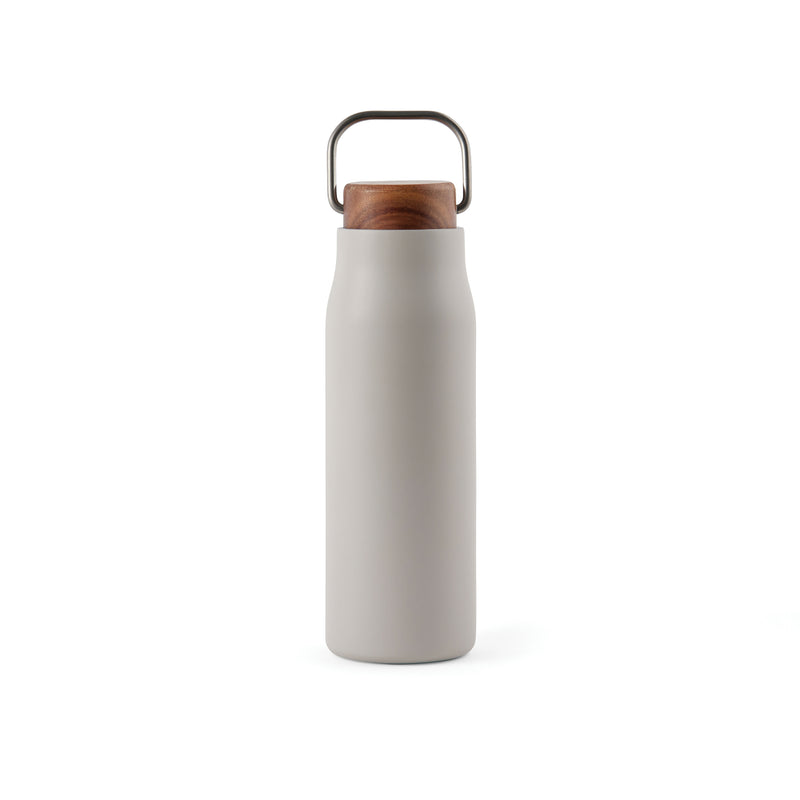 Load image into Gallery viewer, Recycled Vacuum bottle 300ml with acacia wood lid pack of 25 Grey Custom Wood Designs __label: Multibuy vacuumrecycledbottlecustomwooddesignswhite
