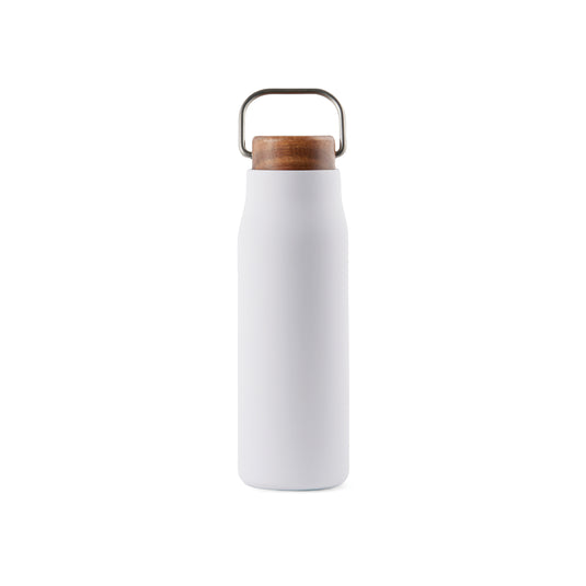 Recycled Vacuum bottle 300ml with acacia wood lid pack of 25 White Custom Wood Designs __label: Multibuy whitevacuumrecycledbottlecustomwooddesigns