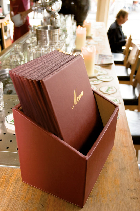 Leather style menu holder in box A4 2 sets of 20 Custom Wood Designs wine-red-leather-style-menu-holder-in-box-a4-2-sets-of-20-53613259653463